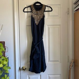 NWT French Connection Black Silk Dress Size 2 Beaded Sleeveless Black Panther